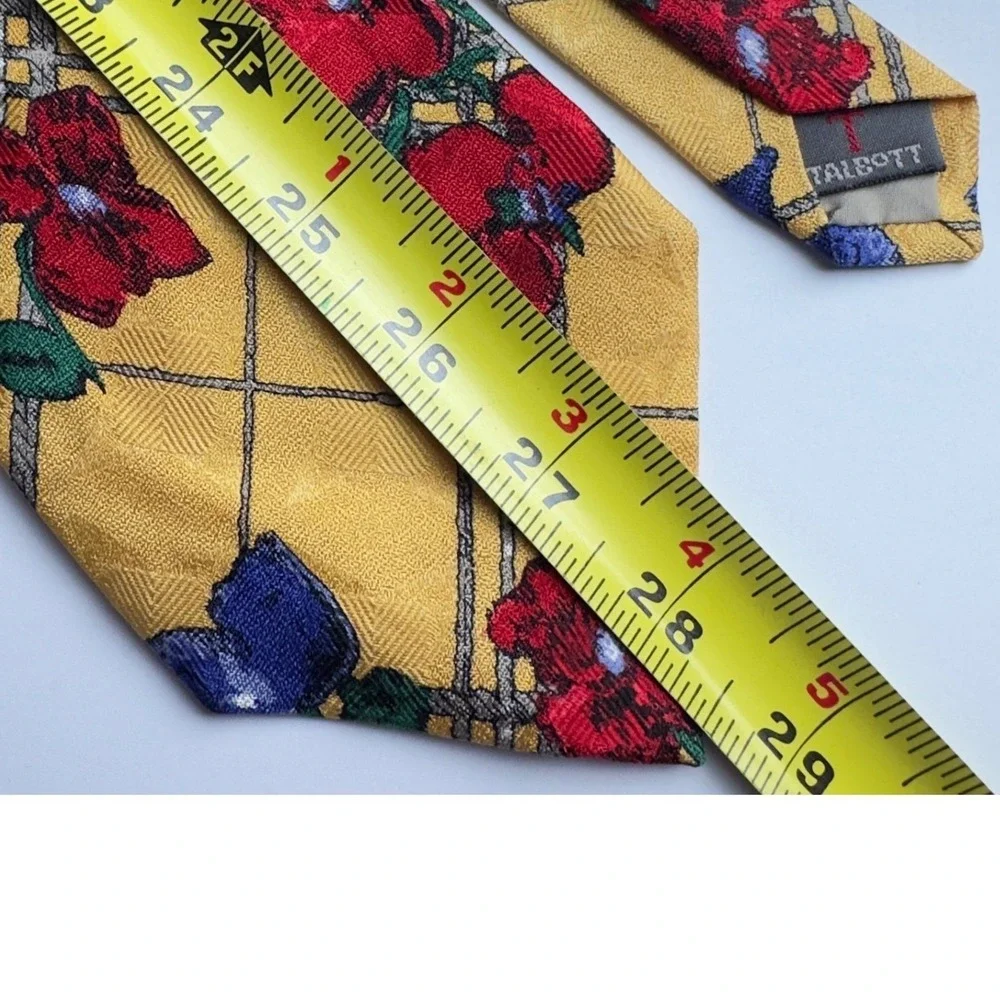 Robert Talbott‎ Studio Nordstrom Mens Silk Tie Yellow Floral Geometric Hand Sewn